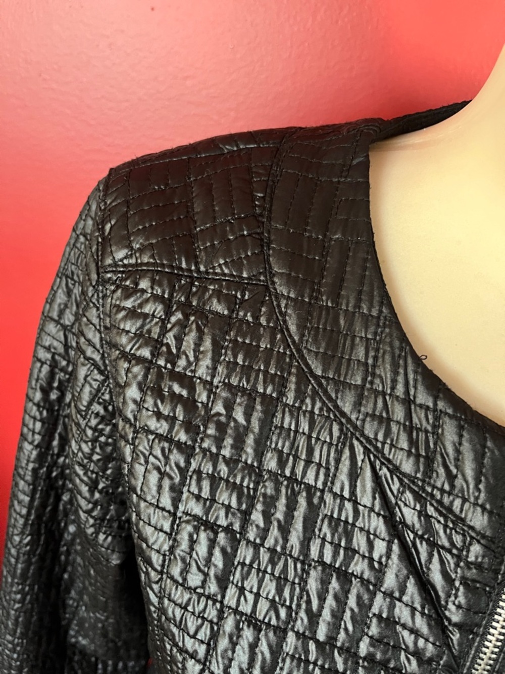 Like new Sag Harbor Black Quilted Metal Zip-Front Lined Jacket - Picture 3 of 13